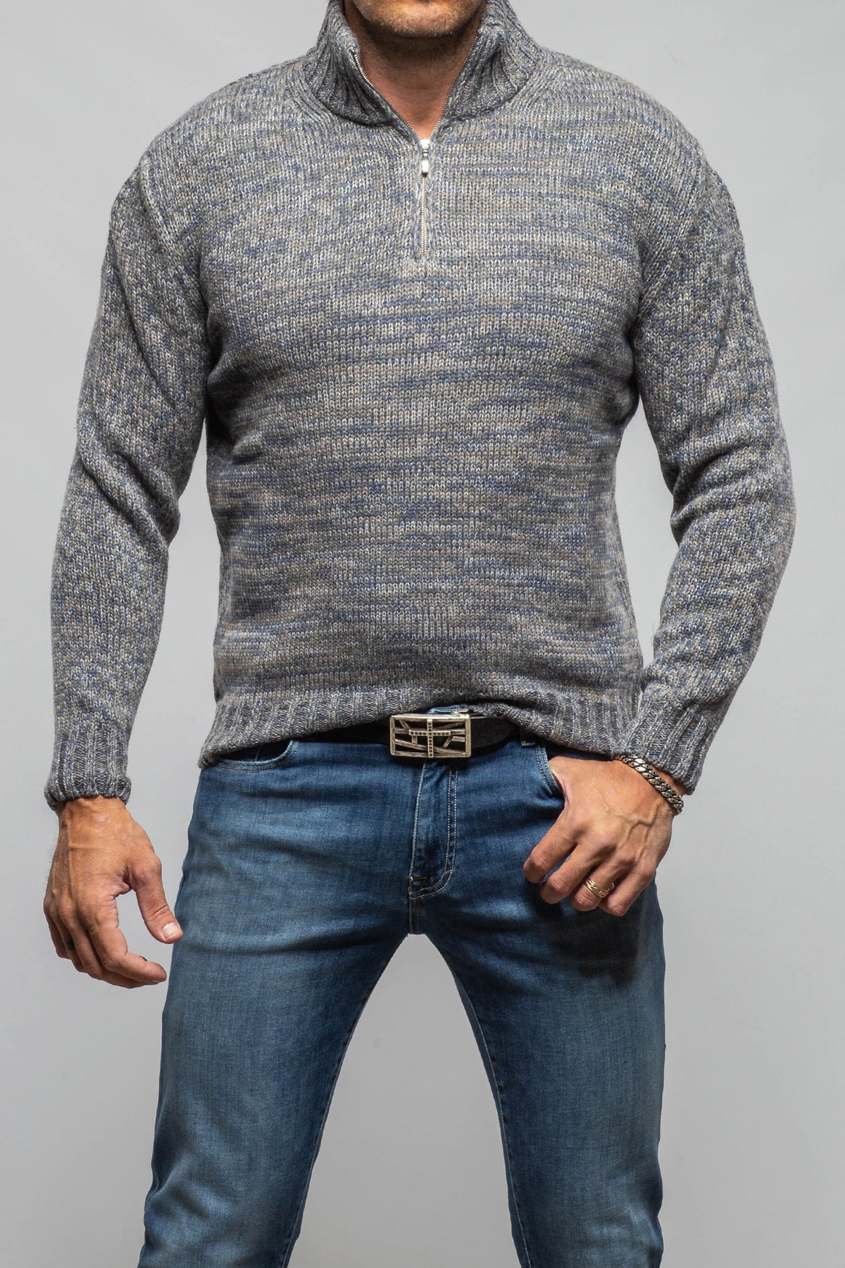 Settefili Cashmere Courier Cashmere Quarter Zip In Grey Mix Mens - Sweaters