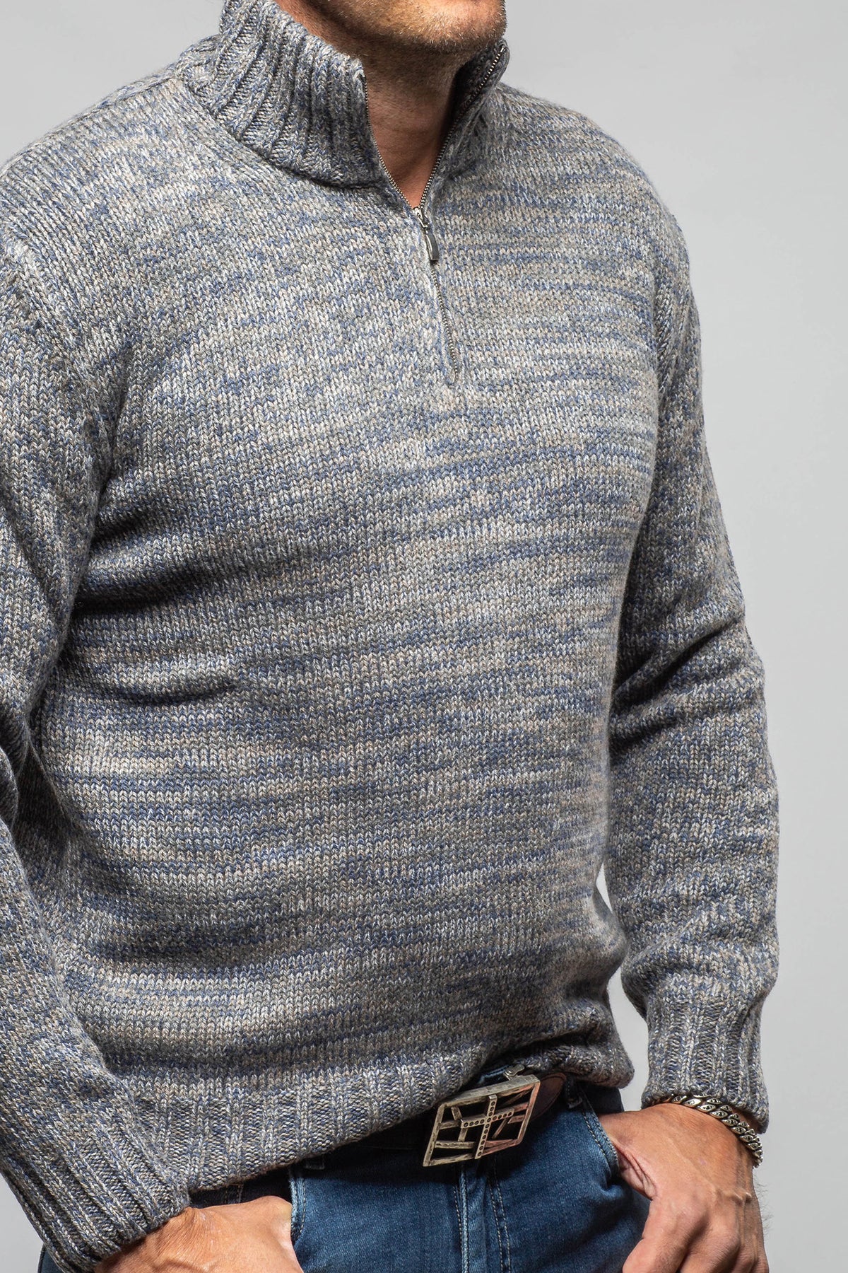 Settefili Cashmere Courier Cashmere Quarter Zip In Grey Mix Mens - Sweaters