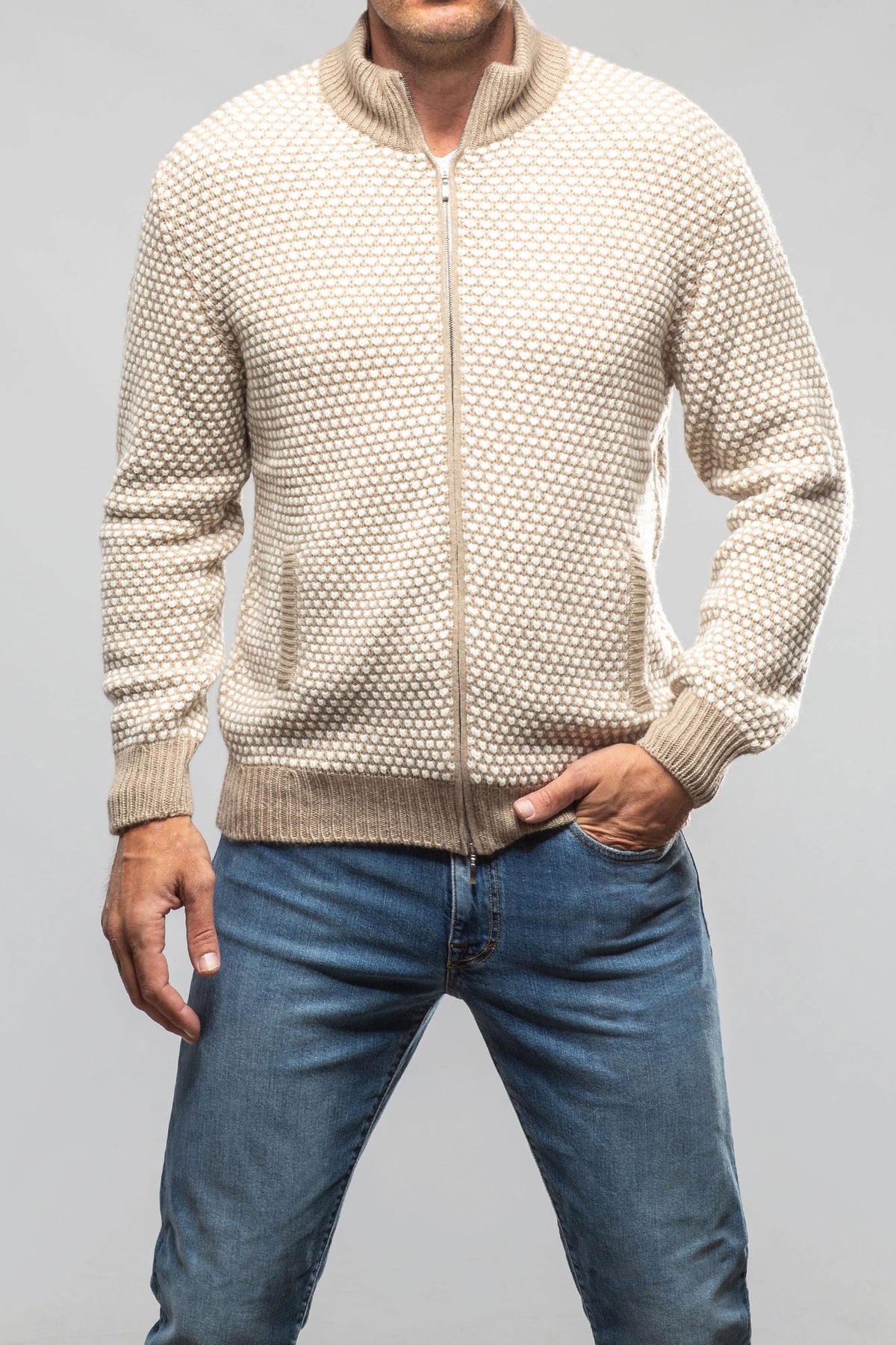 Settefili Cashmere Oscar Full Zip Cashmere Sweater In Sand Mens - Sweaters