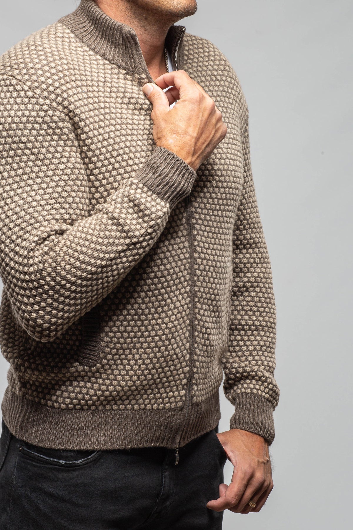Settefili Cashmere Oscar Full Zip Cashmere Sweater In Taupe Mens - Sweaters