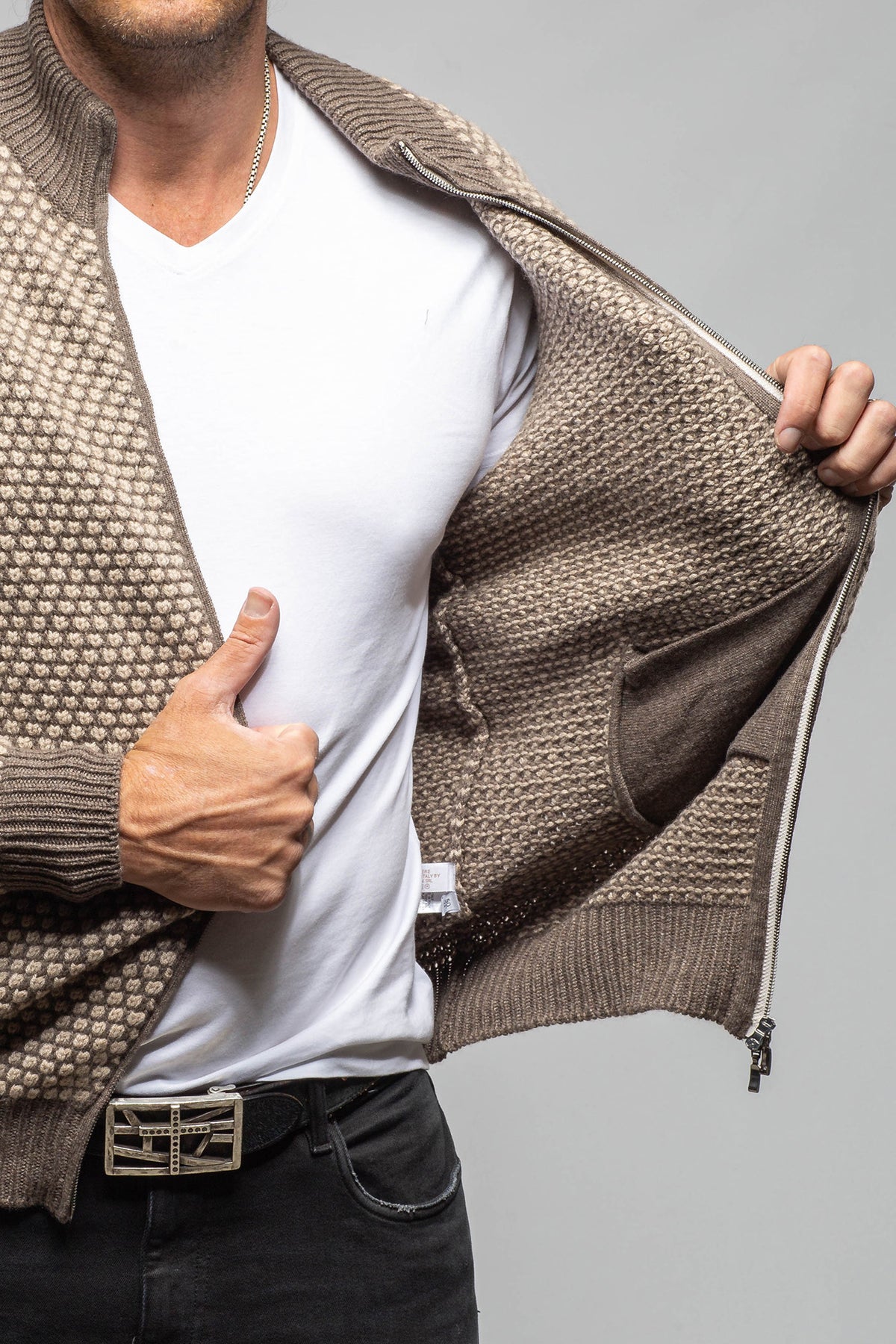 Settefili Cashmere Oscar Full Zip Cashmere Sweater In Taupe Mens - Sweaters