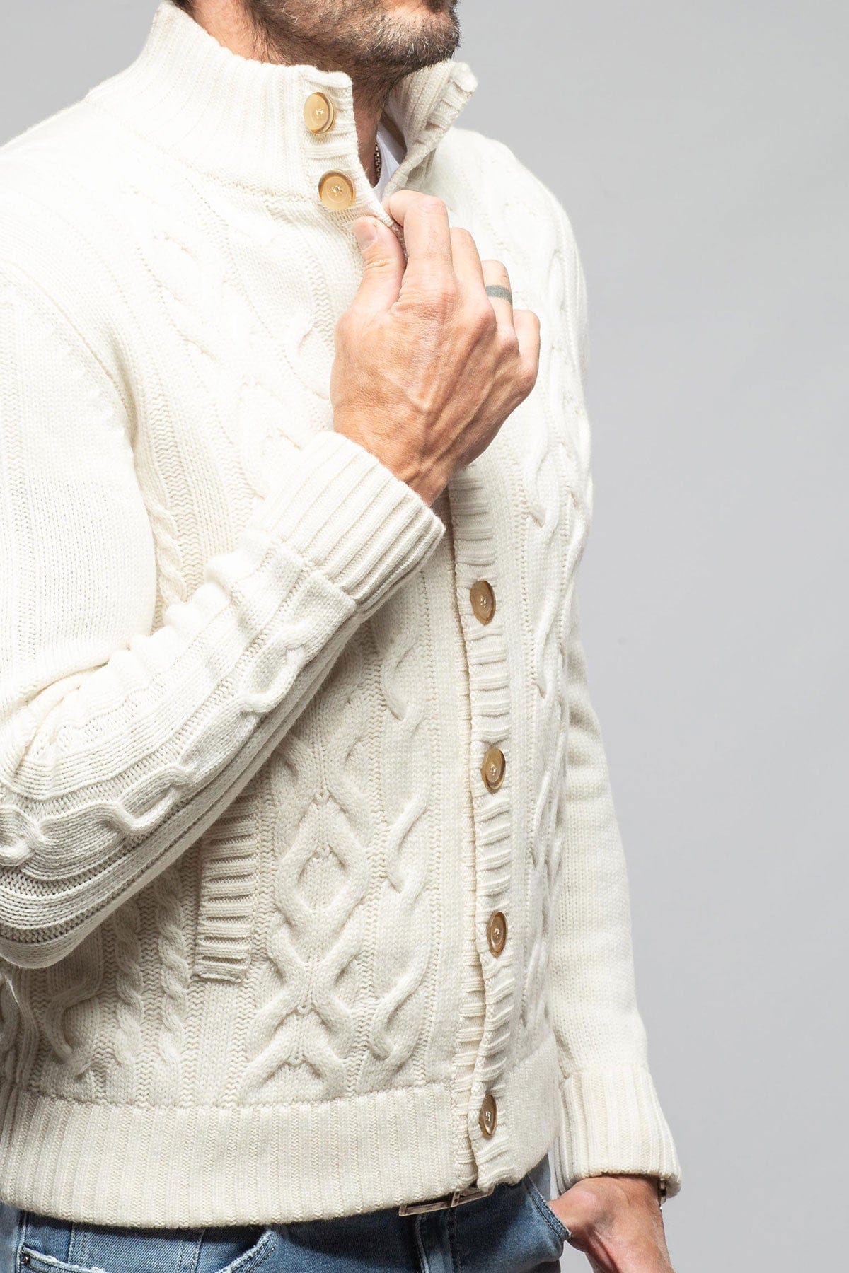 Settefili Cashmere Smythe Cashmere Cardigan In Cream Mens - Sweaters