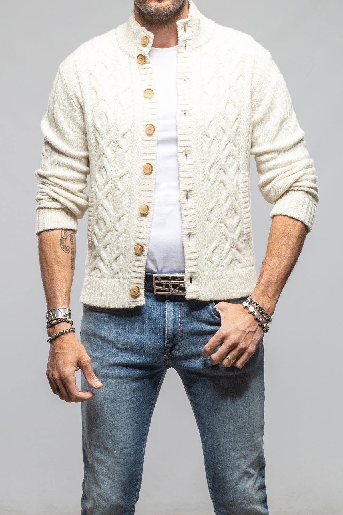 Settefili Cashmere Smythe Cashmere Cardigan In Cream Mens - Sweaters