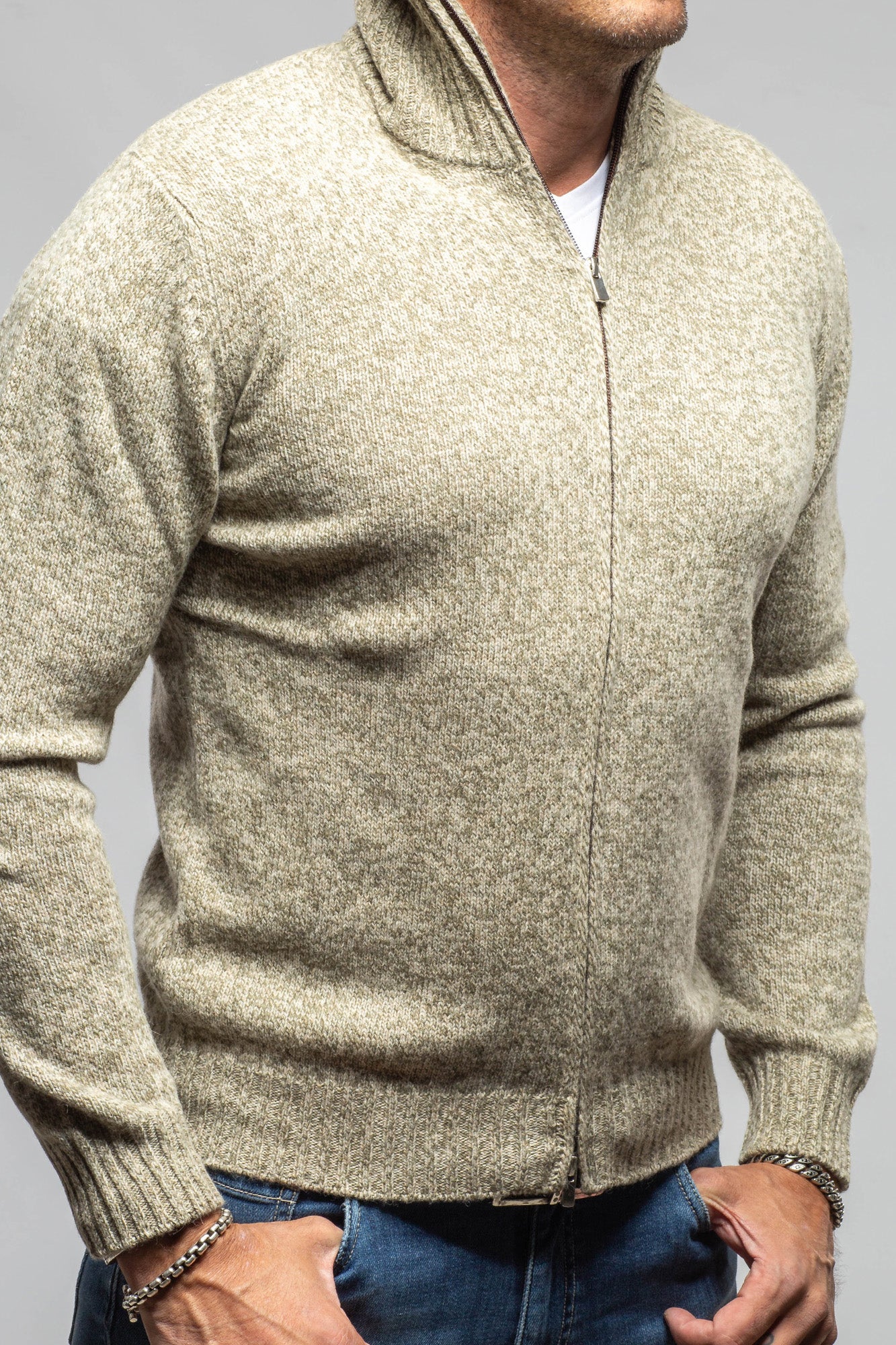 Settefili Cashmere Torvald Full Zip Sweater In Green Mens - Sweaters