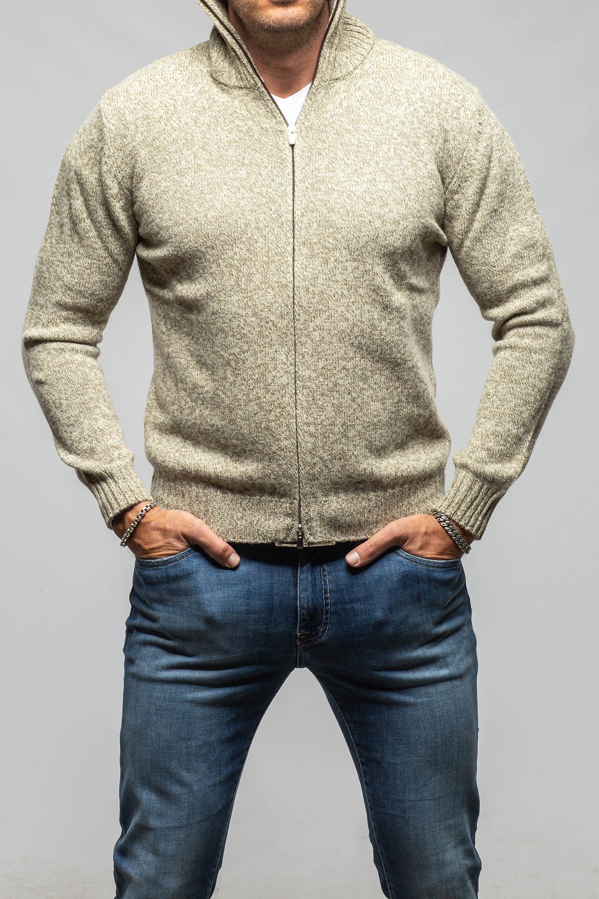 Settefili Cashmere Torvald Full Zip Sweater In Green Mens - Sweaters