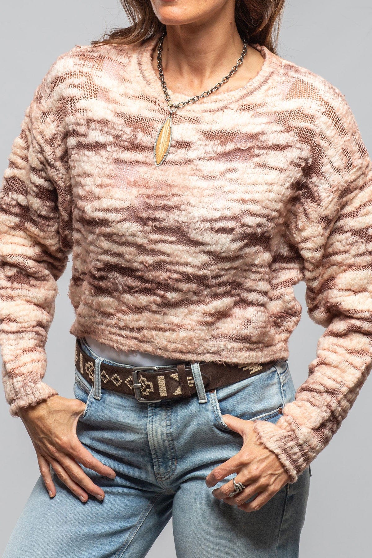 Sonia Villa Inez Multi Weave Cropped Sweater In Rose Ladies - Sweaters