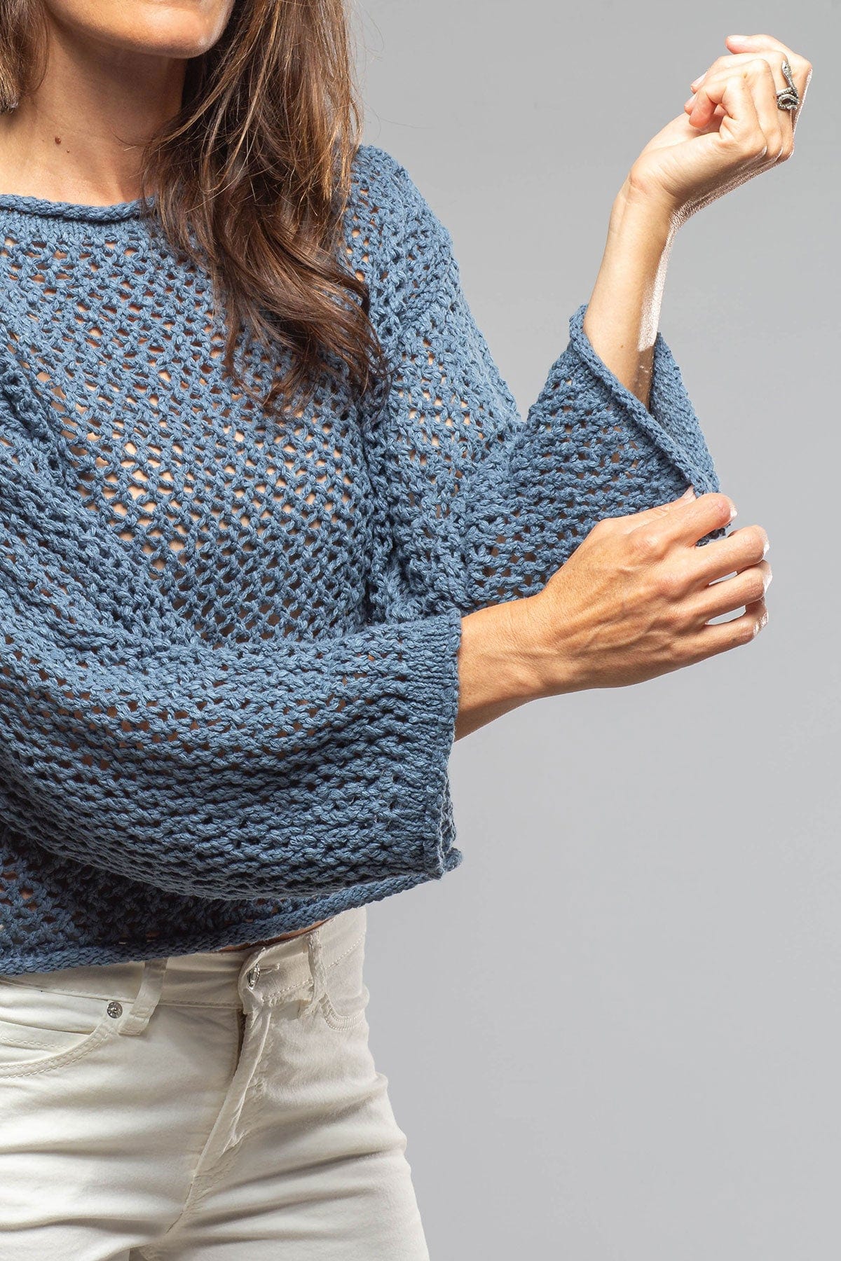 Kate Crochet Knit Sweater In Denim - AXEL'S