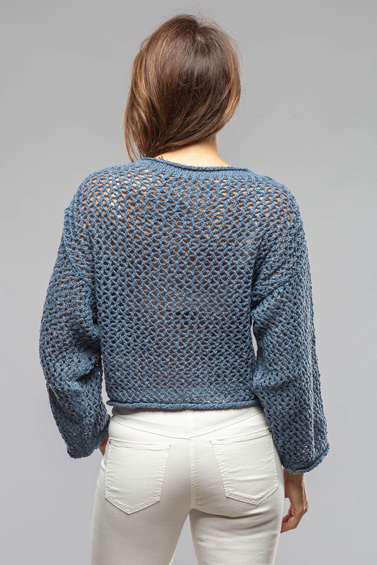 Kate Crochet Knit Sweater In Denim - AXEL'S
