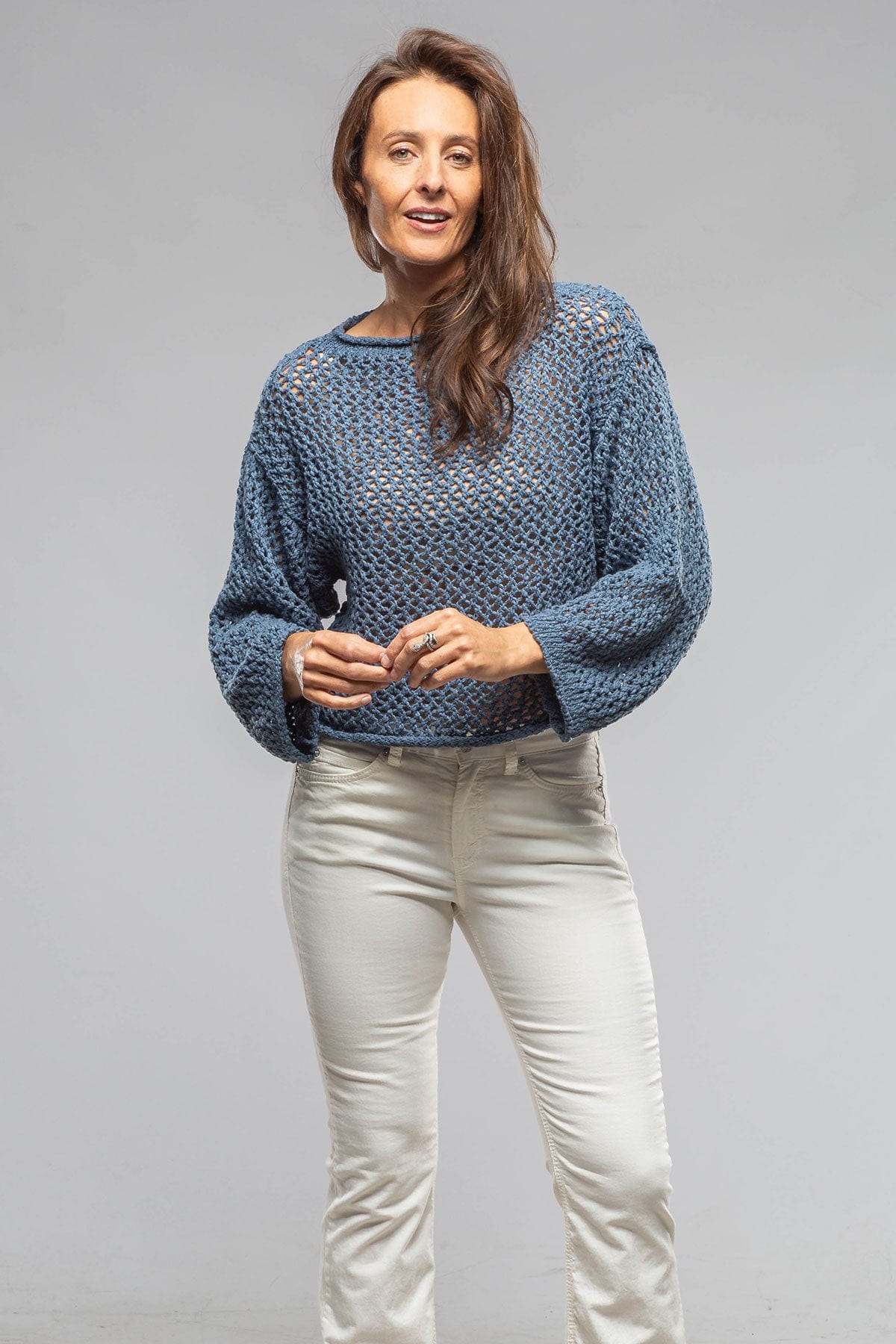 Kate Crochet Knit Sweater In Denim - AXEL'S