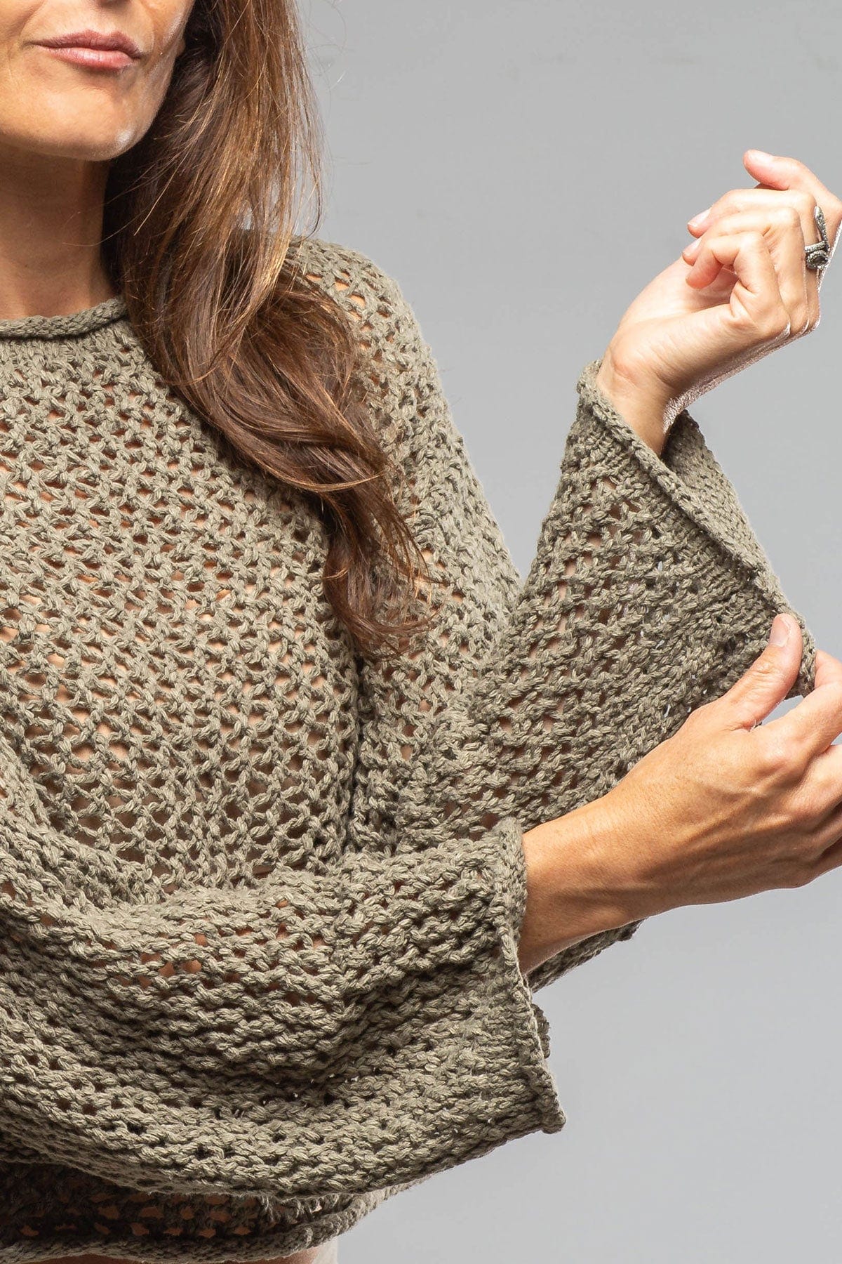Kate Crochet Knit Sweater In Sage - AXEL'S