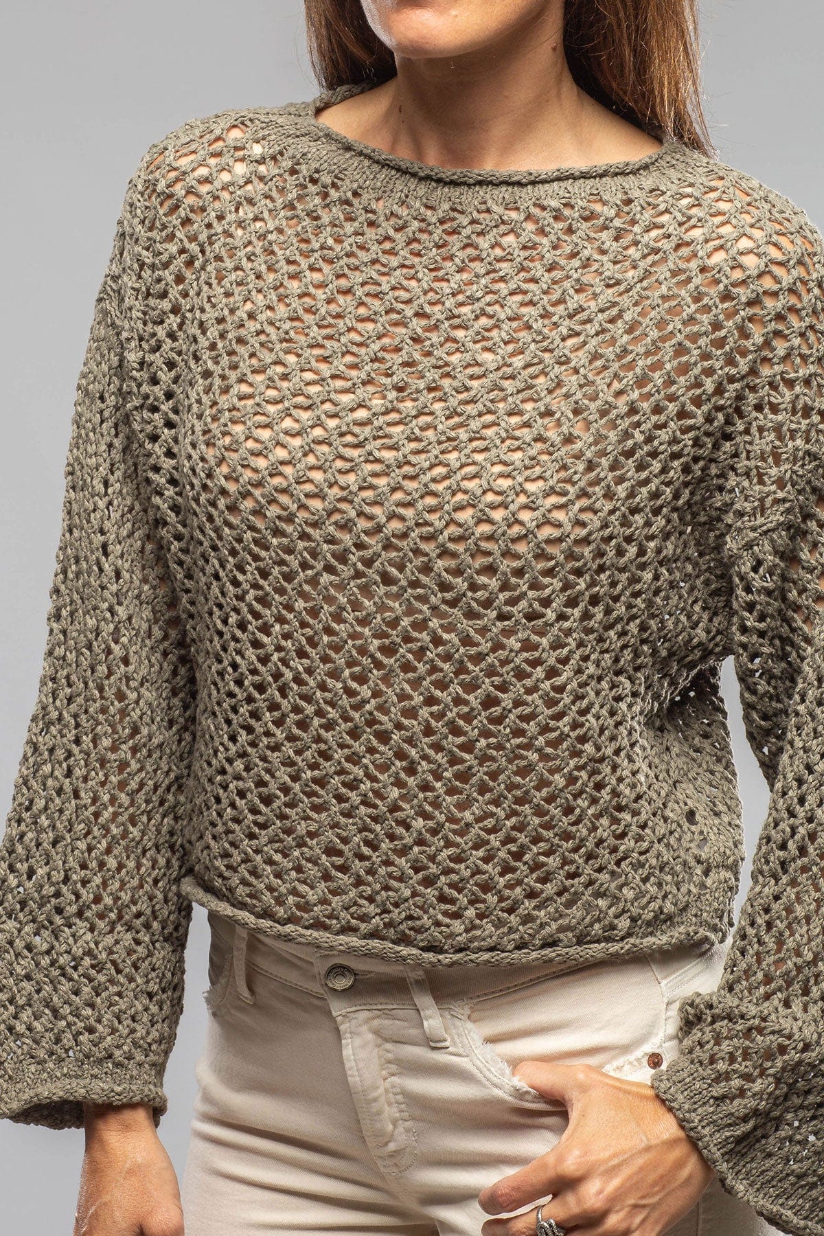 Kate Crochet Knit Sweater In Sage - AXEL'S