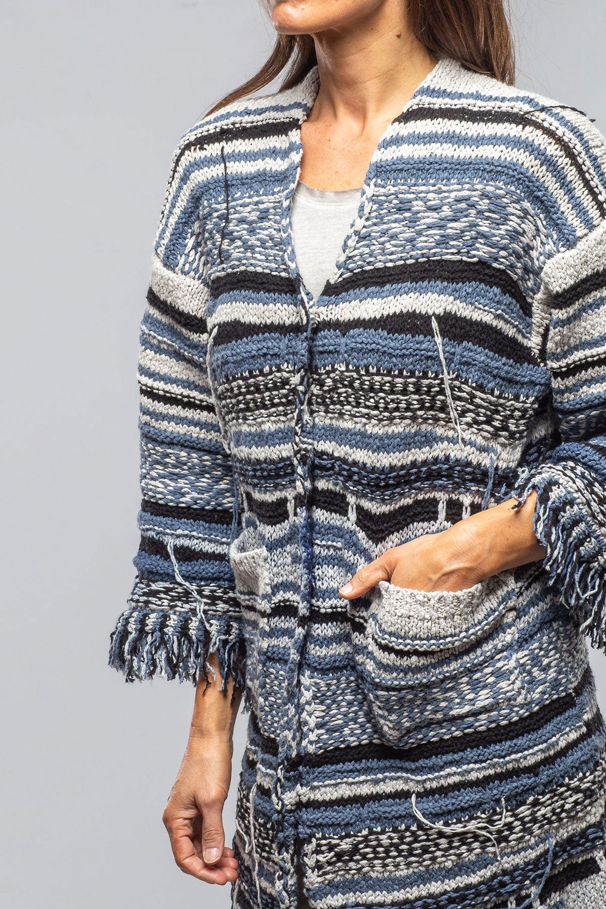 Masi Long Knit Cardigan In Denim - AXEL'S