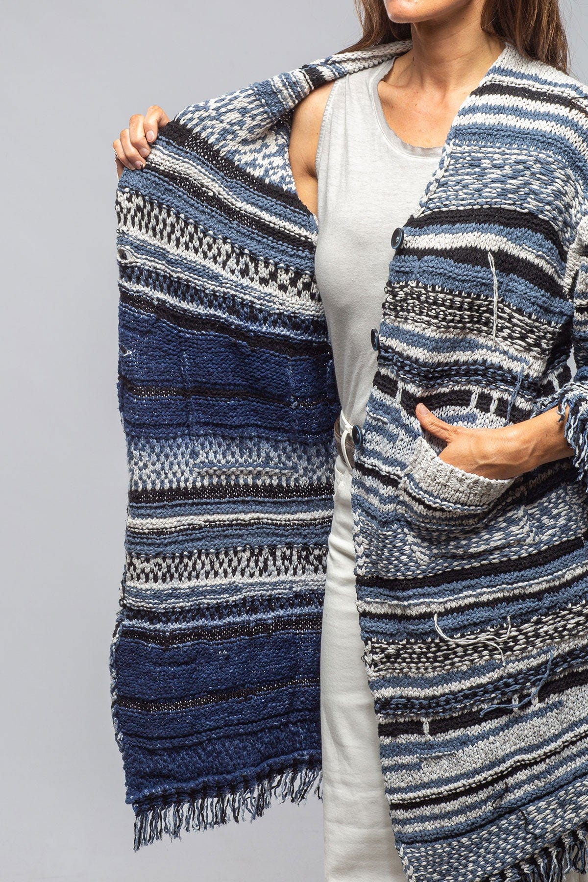 Masi Long Knit Cardigan In Denim - AXEL'S
