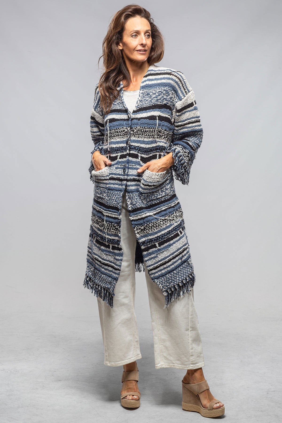 Masi Long Knit Cardigan In Denim - AXEL'S