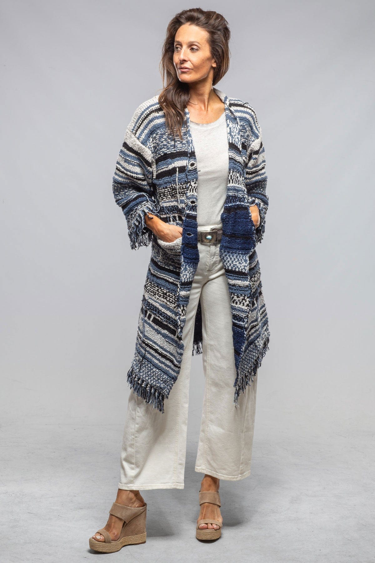 Masi Long Knit Cardigan In Denim - AXEL'S