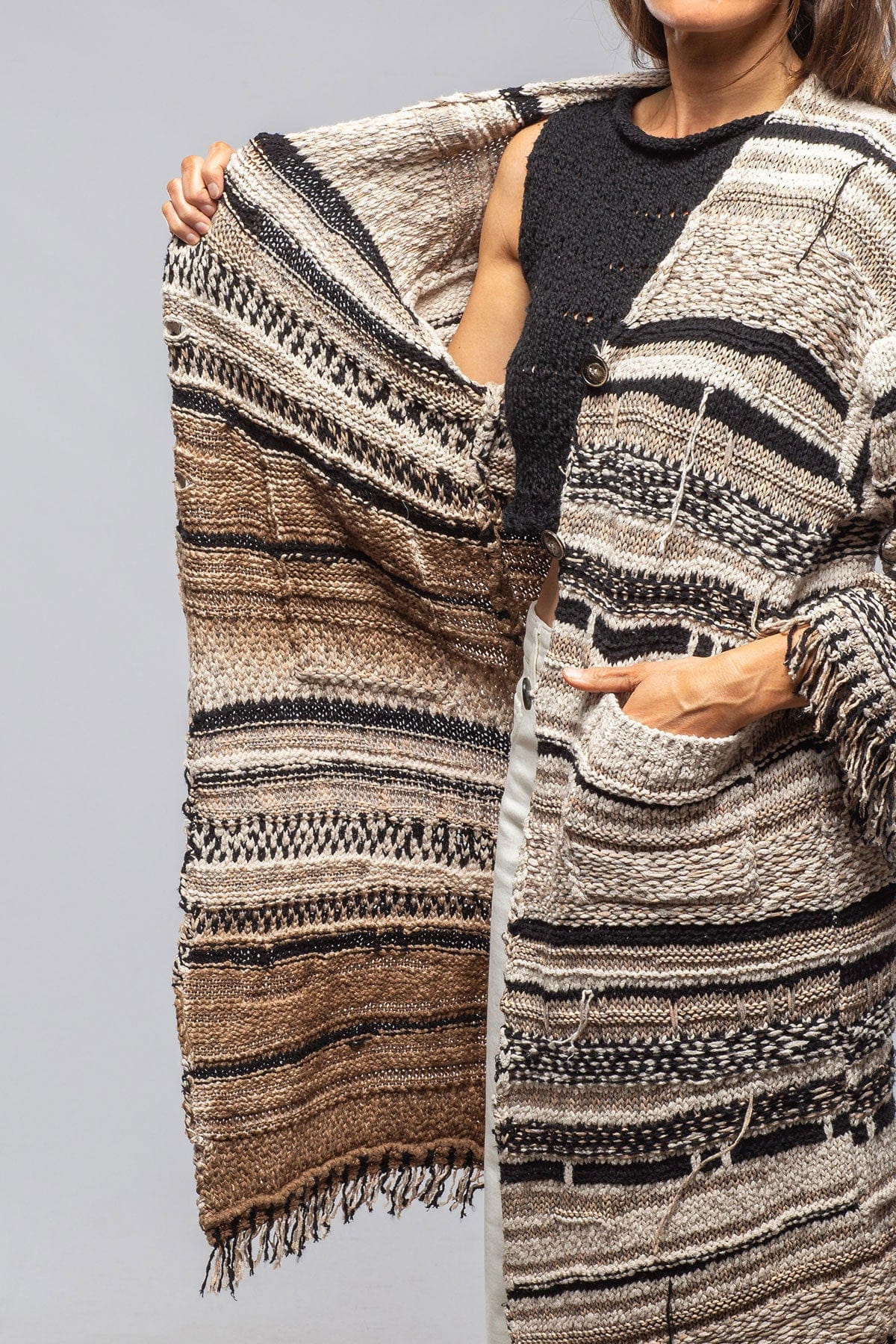 Masi Long Knit Cardigan In Desert Brown - AXEL'S