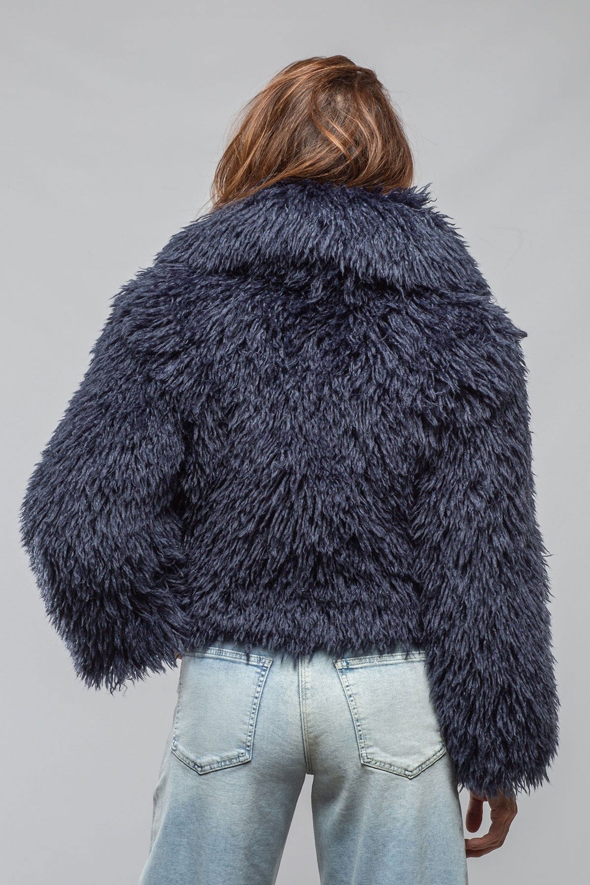 Sonia Villa Mongolian Cropped Coat In Eclipse Blue Ladies - Outerwear - Cloth