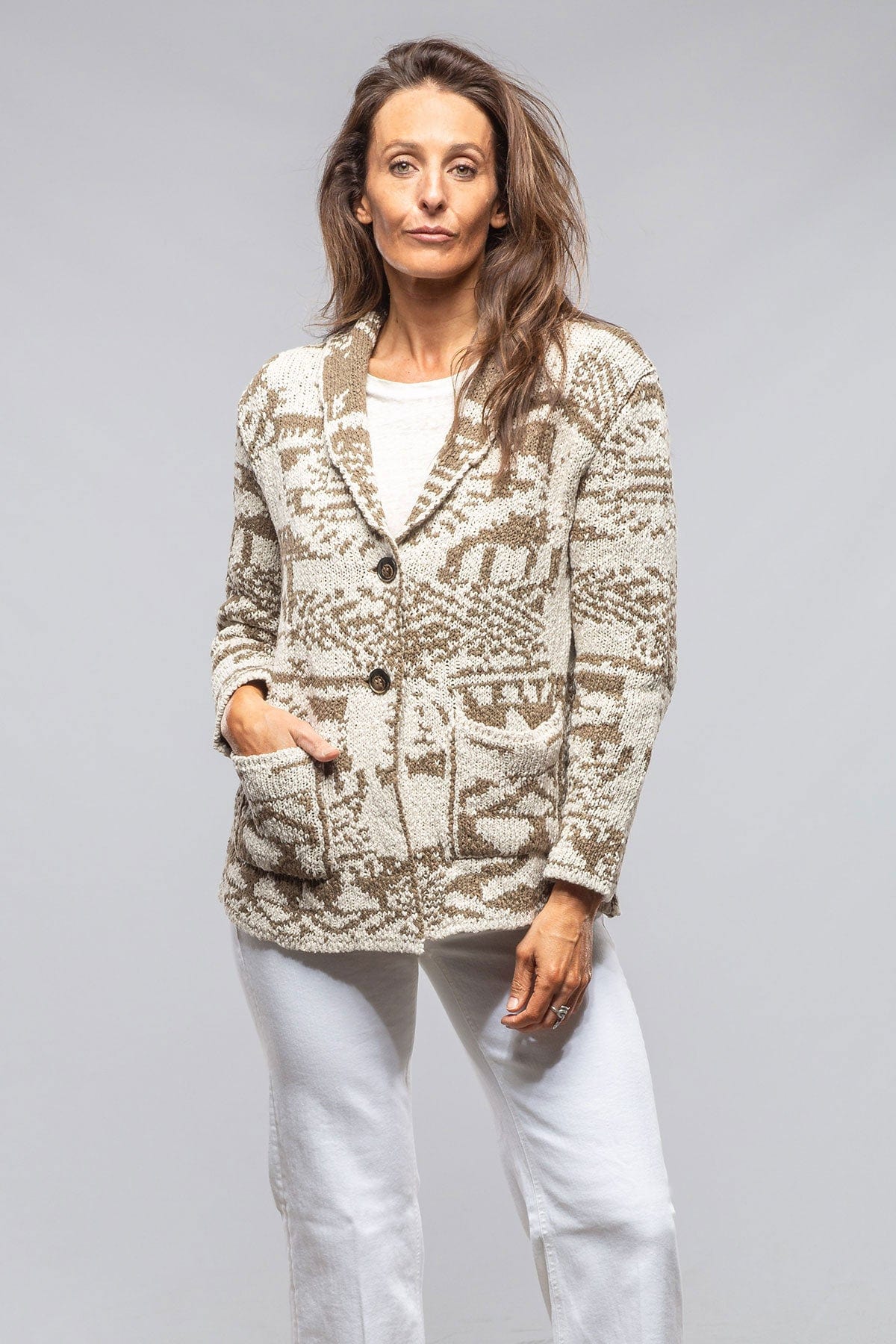 Wheatgrass Cardigan In Sage & Natural - AXEL'S