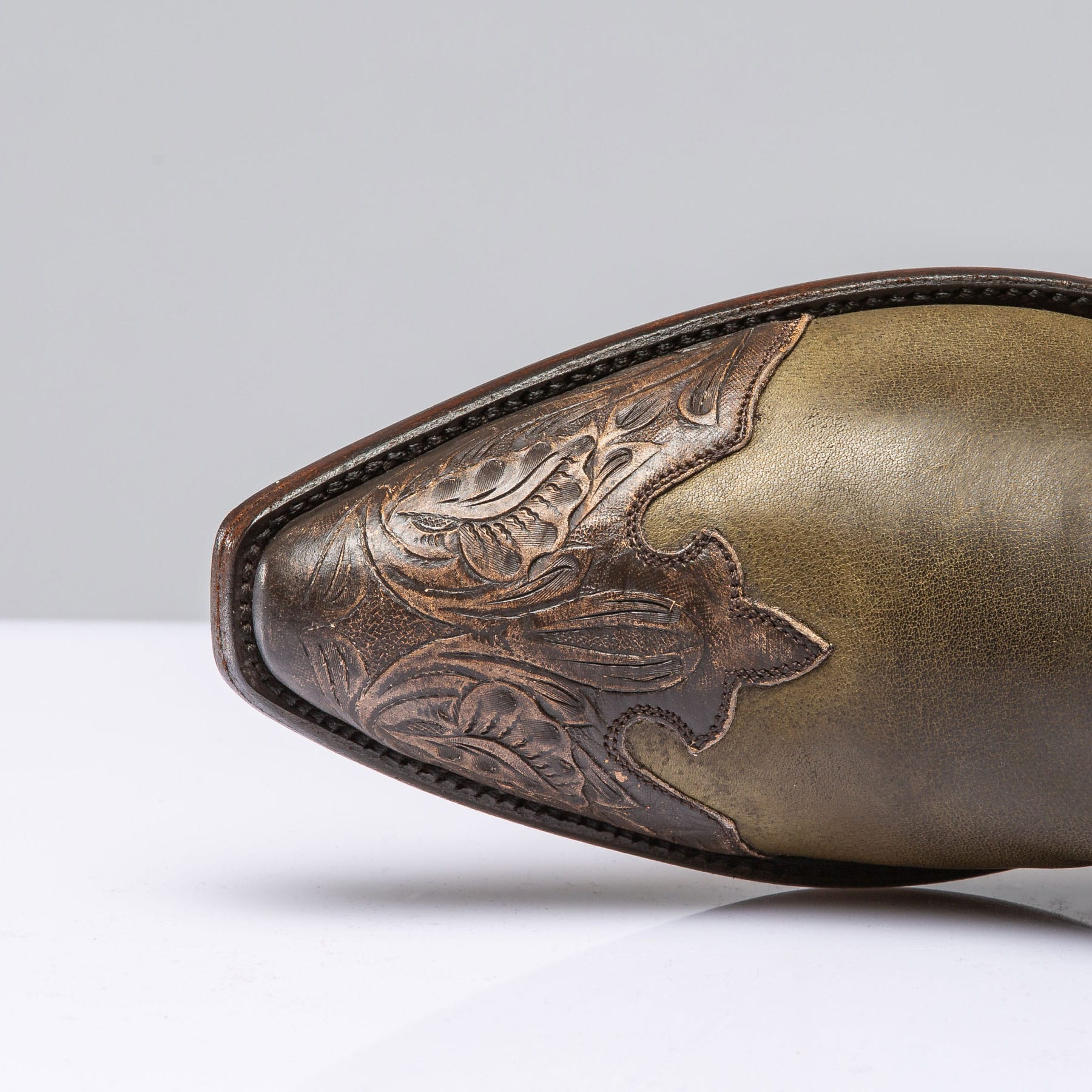 Bosque Olive Lambsuede & Tooled Calfskin Boot - AXEL'S