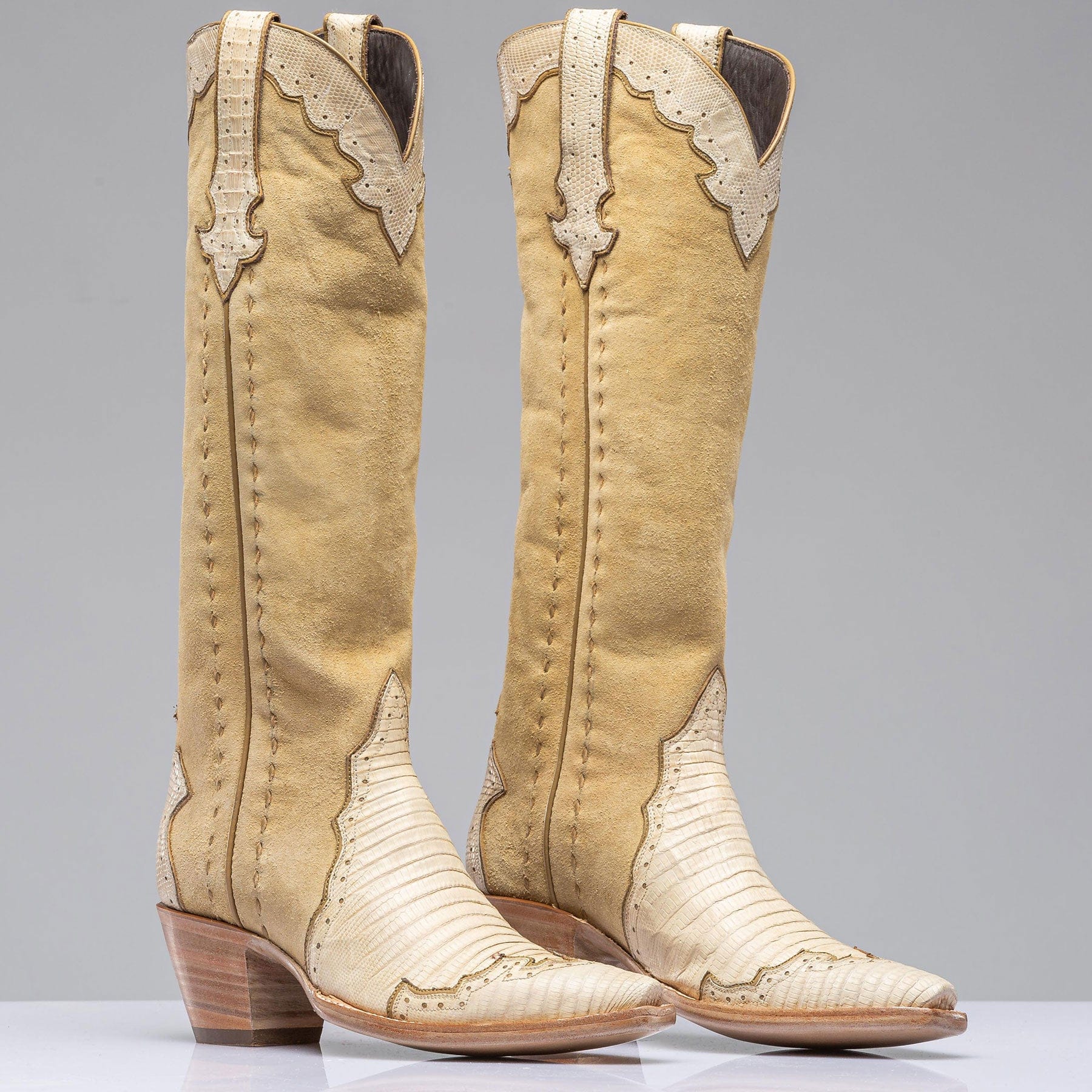 Palomino Tall Boot In Lizard and Suede - AXEL'S