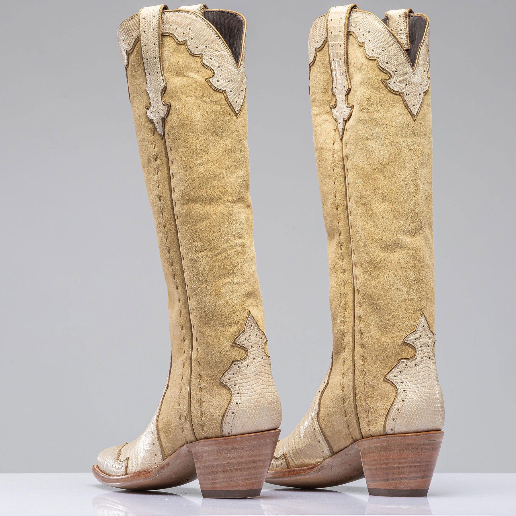 Palomino Tall Boot In Lizard and Suede - AXEL'S