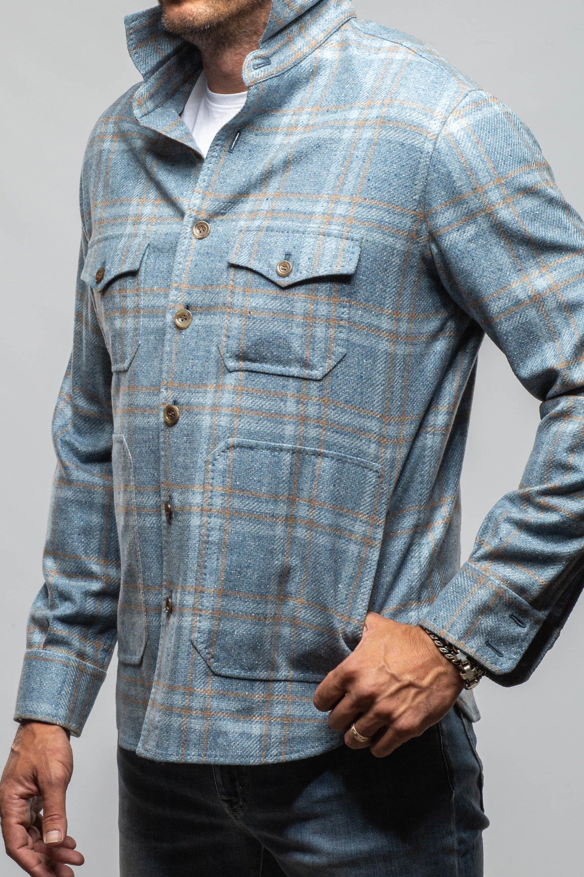 Descript Wool Western Overshirt In Blue - AXEL'S