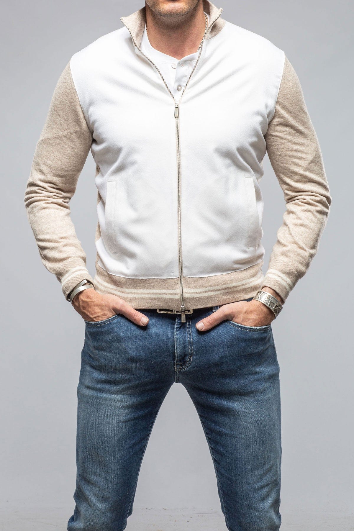 Entoto Cashmere Baseball Jacket In Beige - AXEL'S