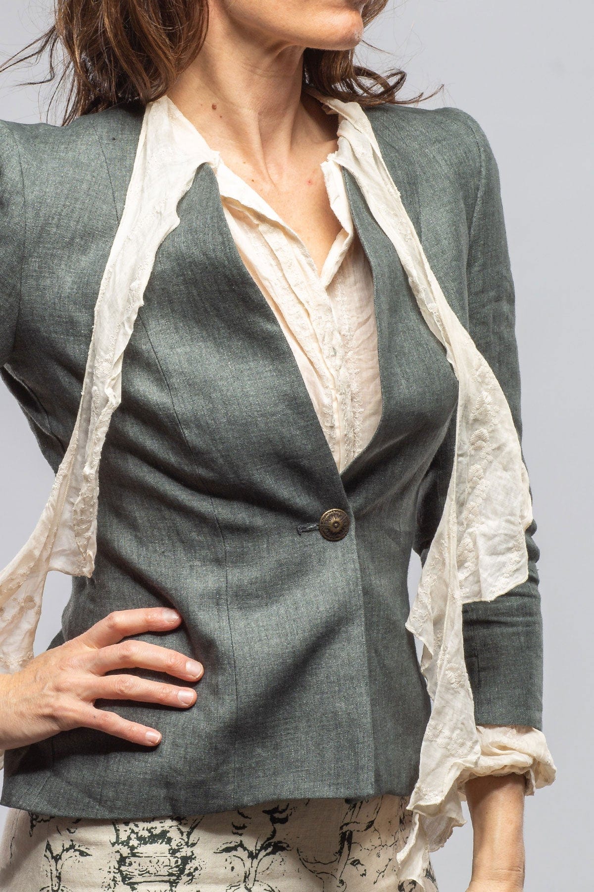 Annalisa Linen Jacket In Dark Teal - AXEL'S