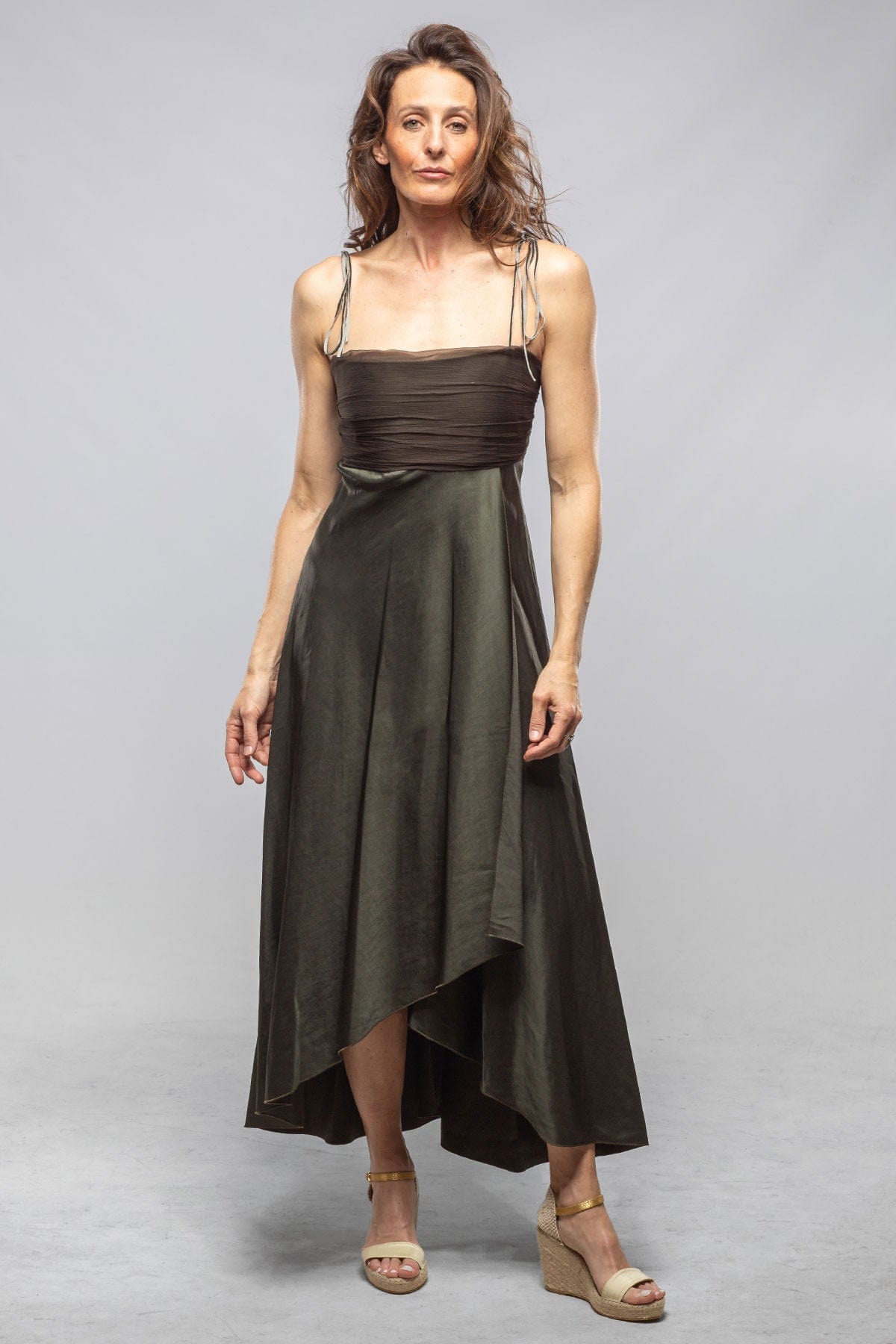 Calisa Dress With Ruched Chiffon Top In Hunter Green - AXEL'S