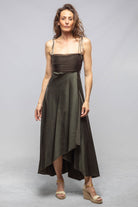 Calisa Dress With Ruched Chiffon Top In Hunter Green - AXEL'S