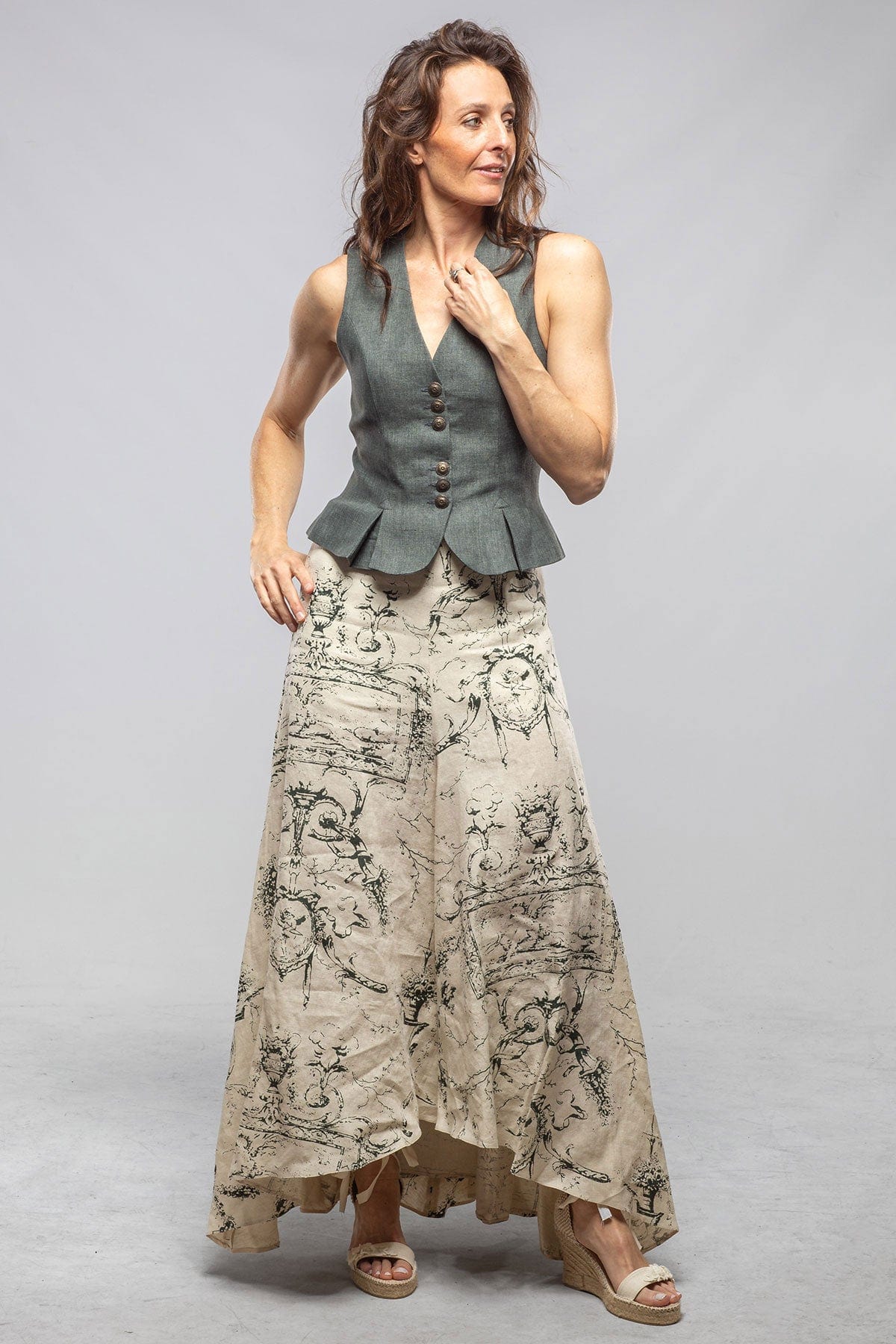 Georgina Linen Vest In Dark Teal - AXEL'S