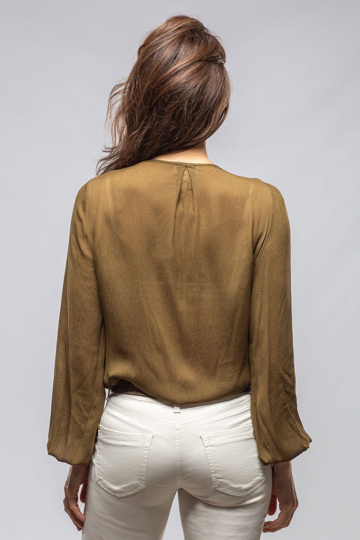Laia V-Neck Peasant Blouse In Olive - AXEL'S
