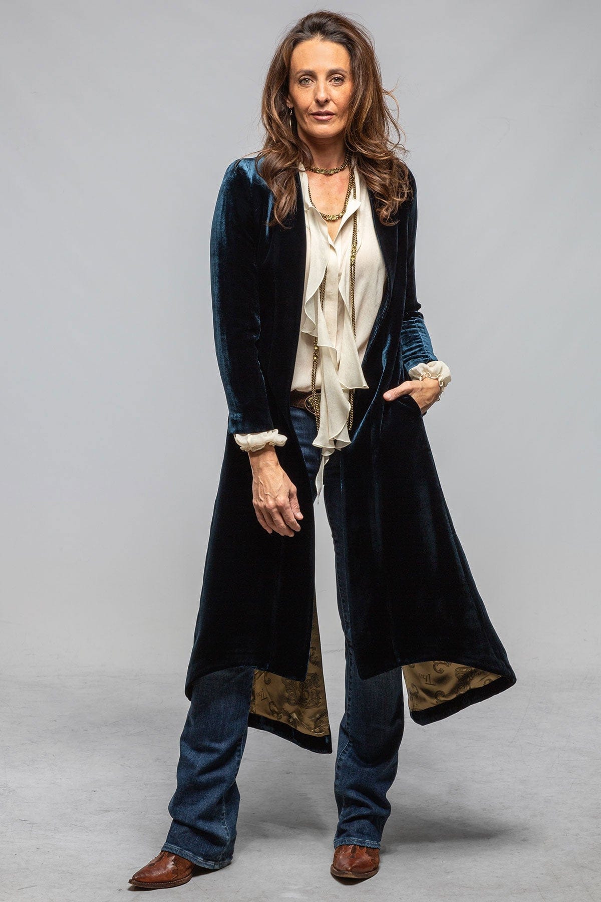 T.ba Long Morgana Silk Velvet Coat In Navy Blue Ladies - Tailored - Jackets