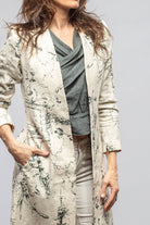 Majorca Long Linen Coat In Beige Toscana Print - AXEL'S