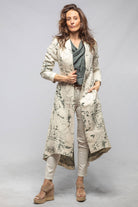 Majorca Long Linen Coat In Beige Toscana Print - AXEL'S