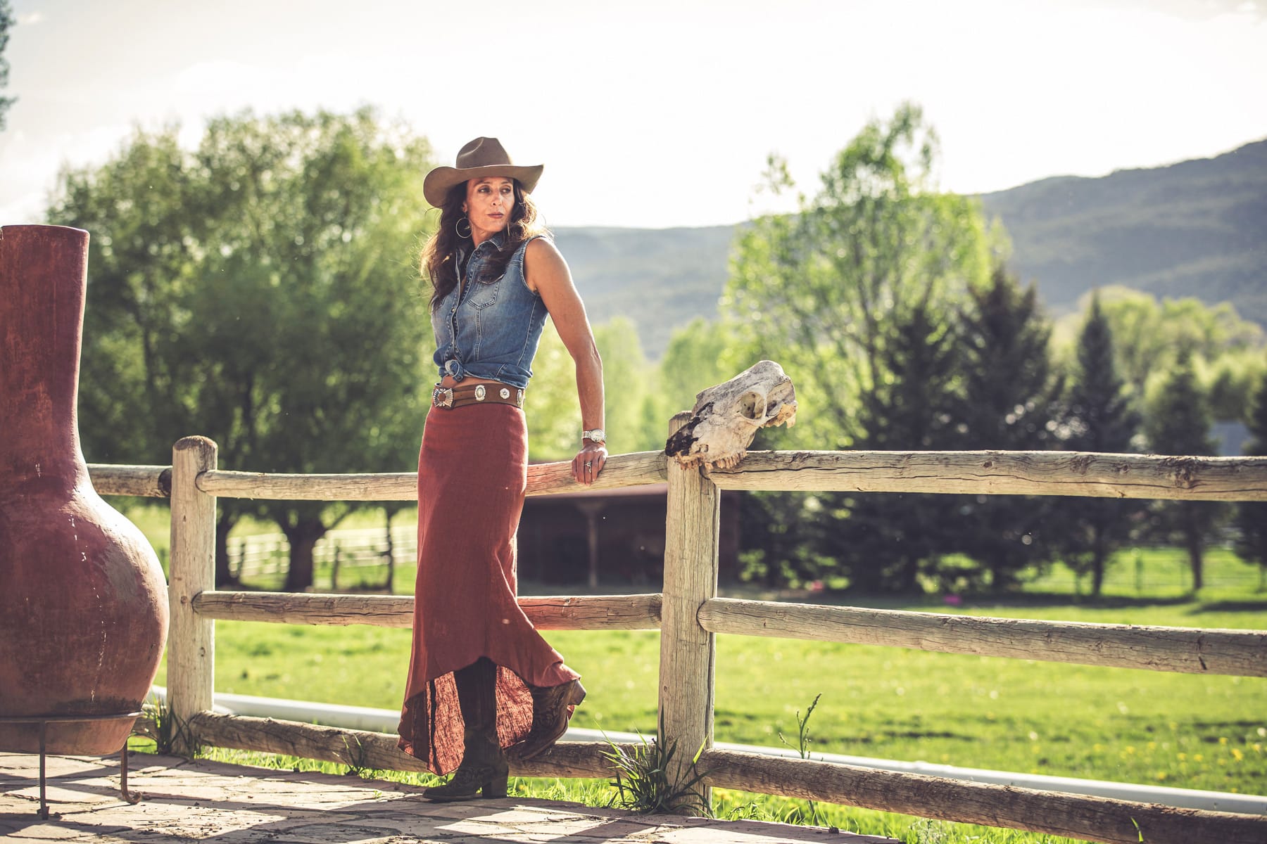 Minorca Diagonal Hem Linen Skirt In Brick - AXEL'S