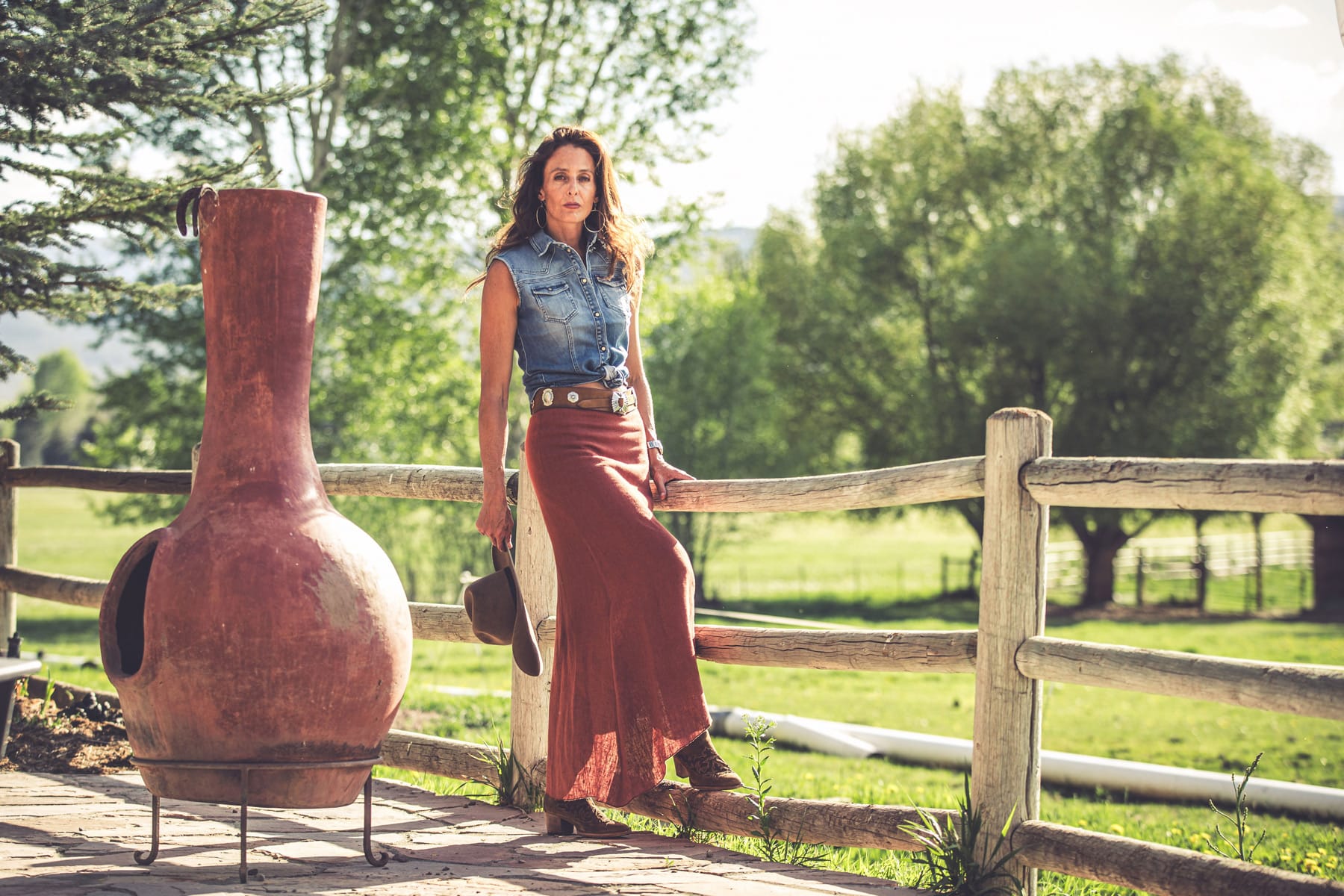 Minorca Diagonal Hem Linen Skirt In Brick - AXEL'S