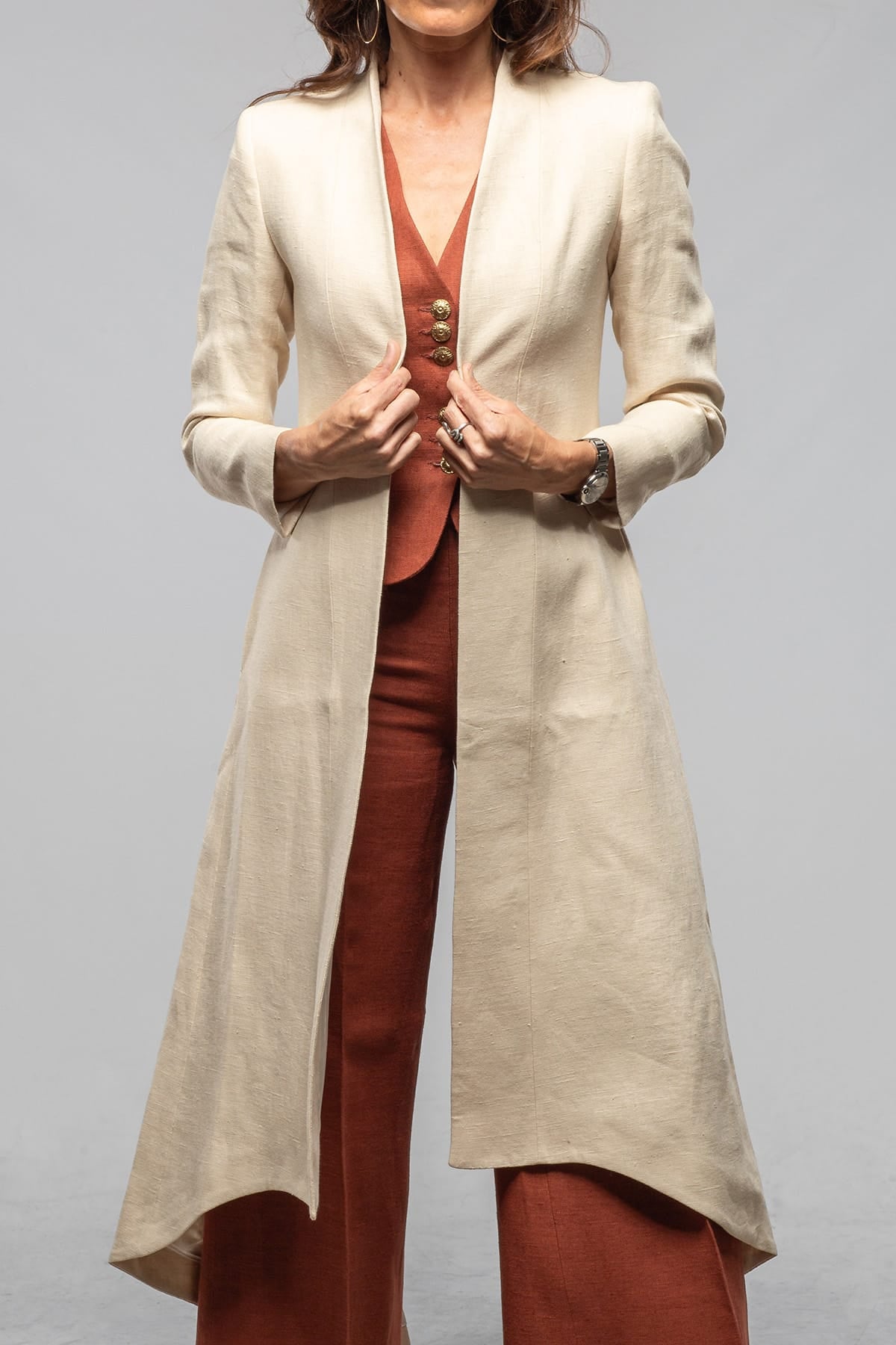 Morgana Long Coat In Heavy Linen Creamy - AXEL'S