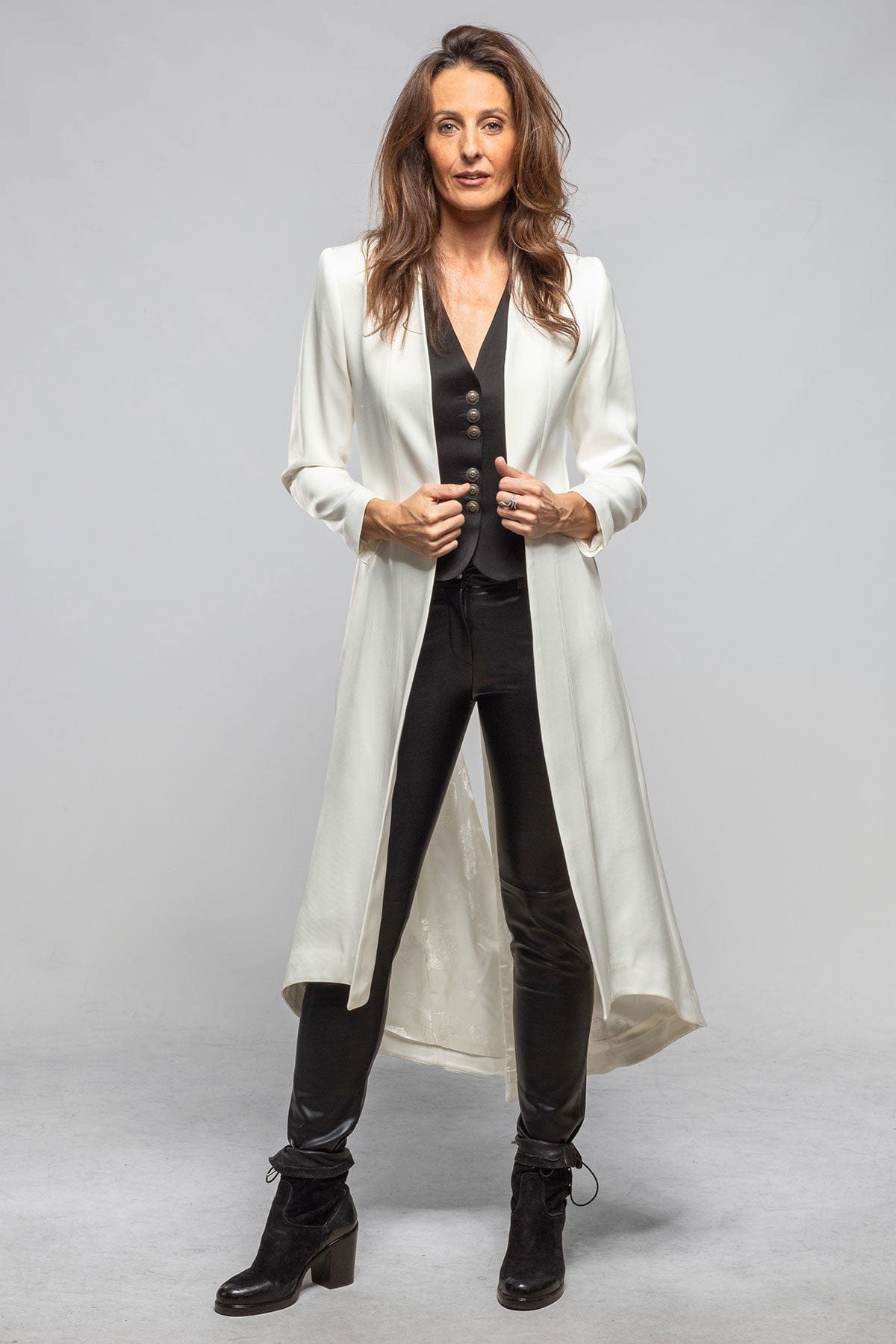 Morgana Long Coat In White Sharkskin - AXEL'S