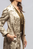 Morgana Long Sharkskin Coat In Beige Toscana Print - AXEL'S