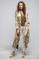 Morgana Long Sharkskin Coat In Beige Toscana Print - AXEL'S
