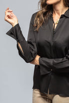 Rania Sharkskin Blouse In Black - AXEL'S