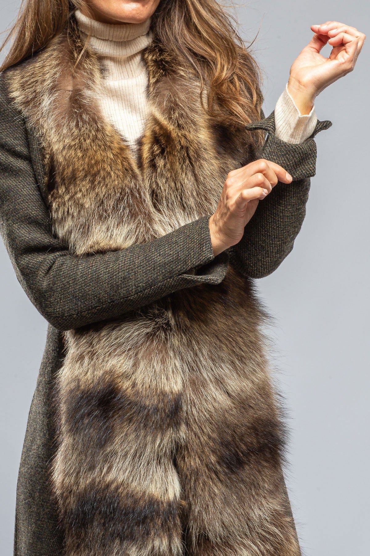 St. Petersburg Long Fur Trimmed Coat In Tweed - AXEL'S