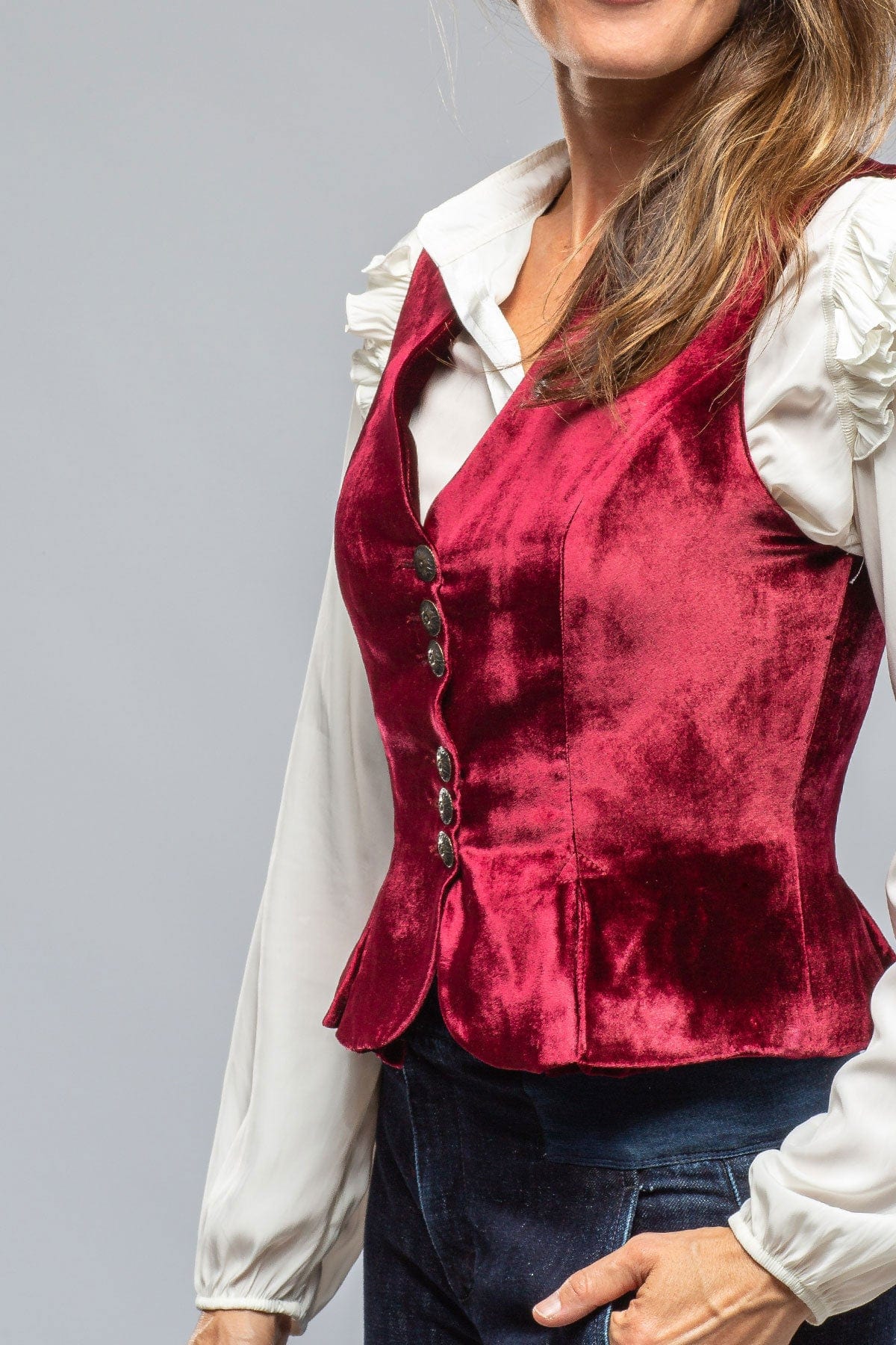 Tavira Velvet Front Vest In Wine - AXEL'S