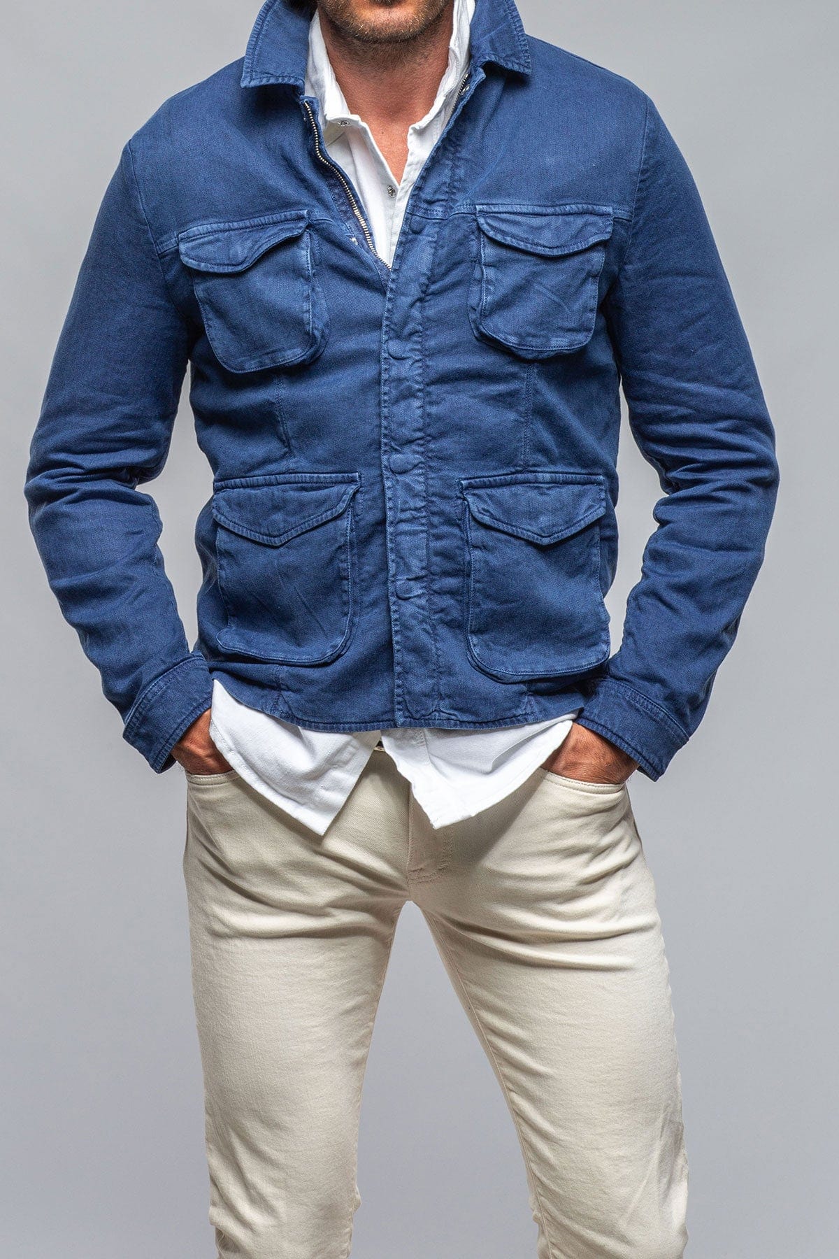 Callen Cotton Linen Jacket In Indaco - AXEL'S