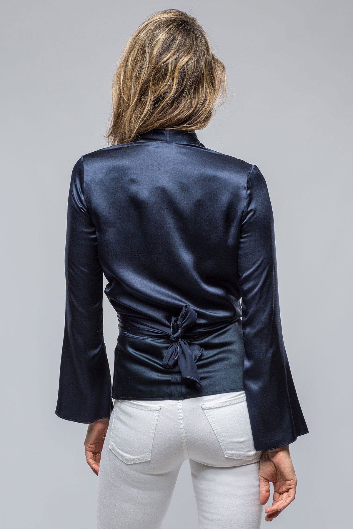 Frontward Wrap Blouse In Navy - AXEL'S