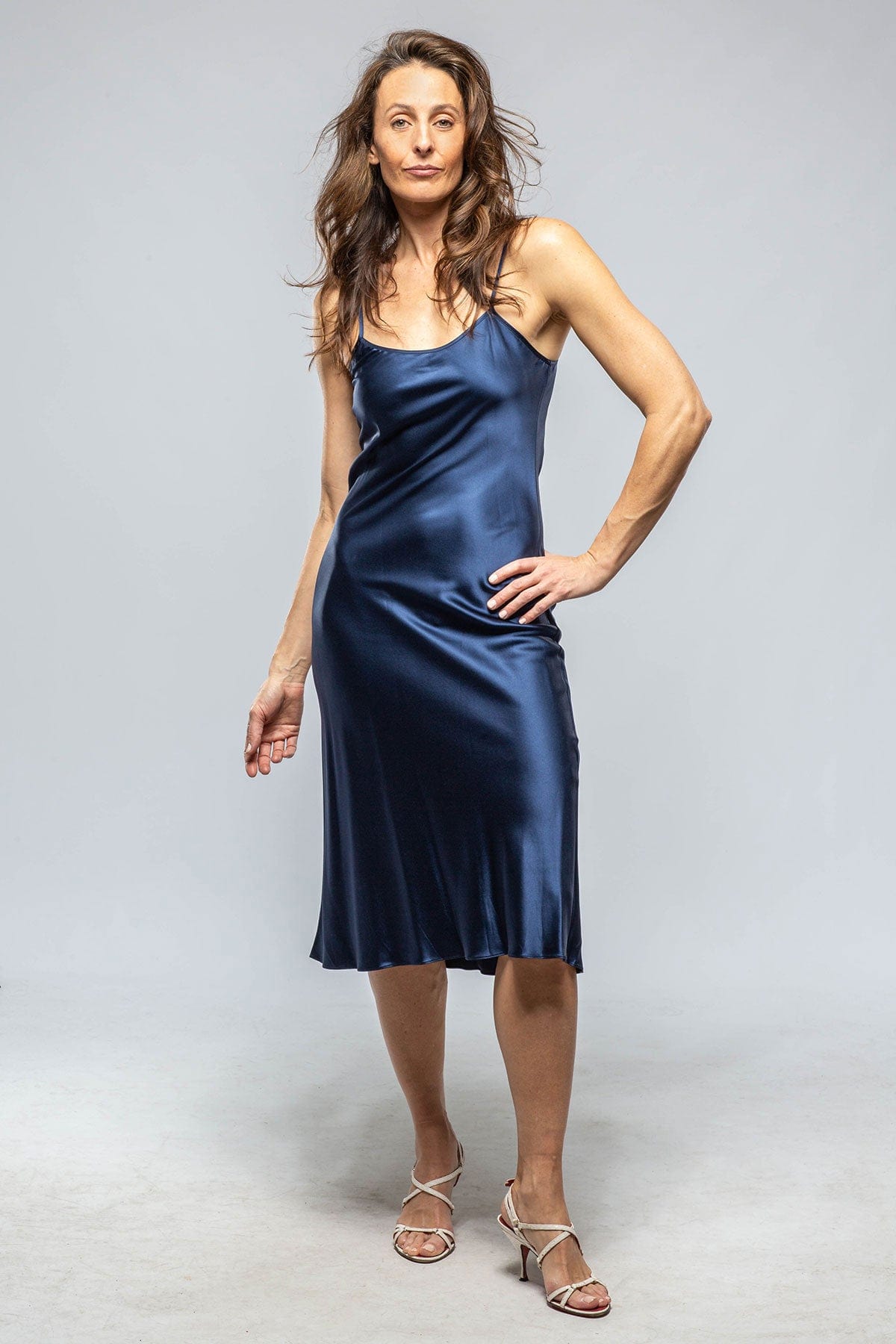 Midi Slip Dress In Navy - AXEL'S