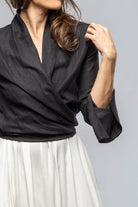 Myana Wrap Linen Blouse In Black - AXEL'S