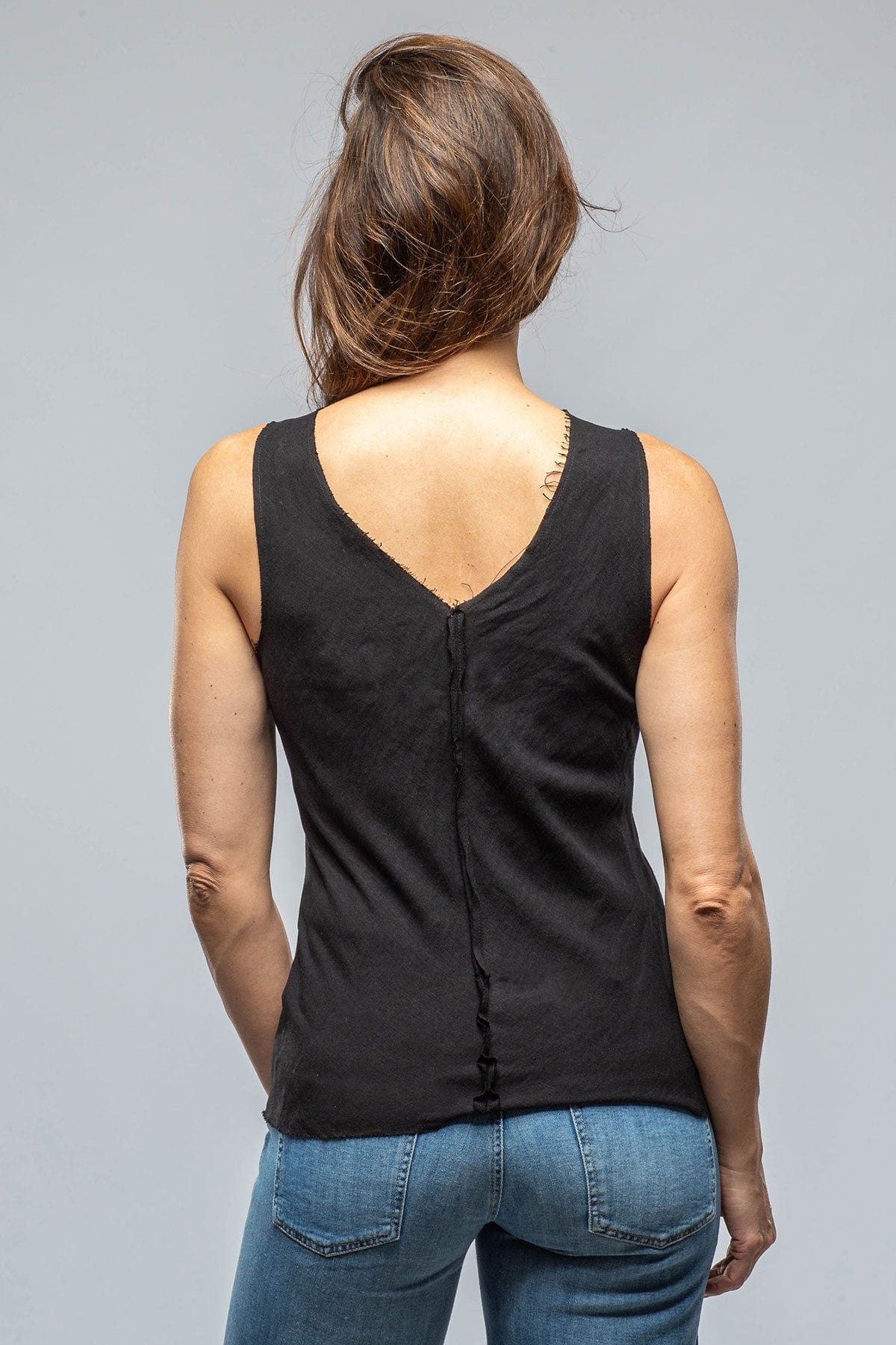 Salamanca Raw Edge Linen Tank In Black - AXEL'S