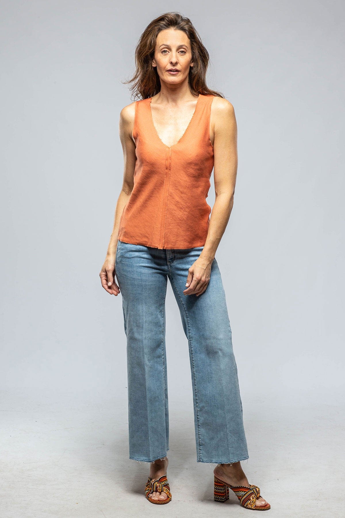 Salamanca Raw Edge Linen Tank In Persimmon - AXEL'S